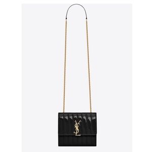 Saint Laurent Patent Calfskin Matelasse Monogram Vicky Chain Wallet Bag